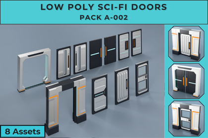Low Poly Sci-Fi Doors Pack A-002