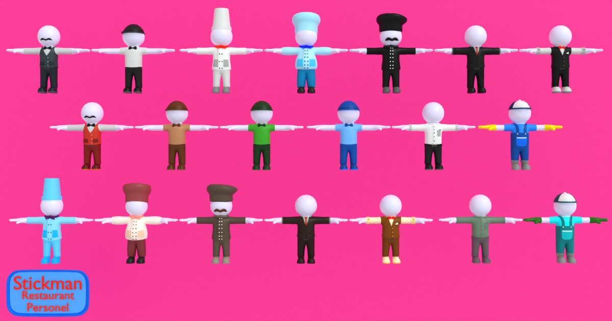 Unity Stick Men Stickman Restaurant Personel | 3D Characters | Unity Asset Store