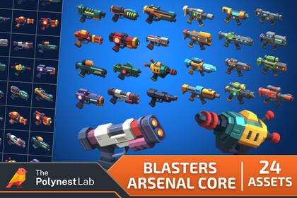 Low Poly Sci-Fi Energy Blasters Bundle – Arsenal Core (24 Weapons)