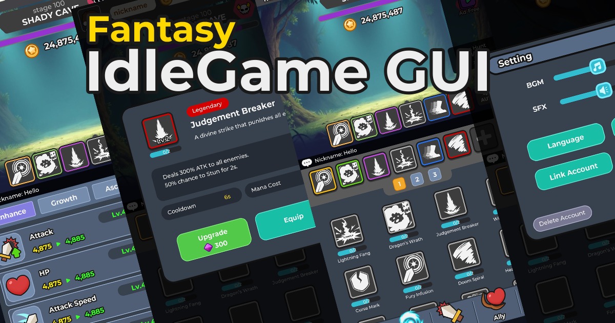 Html Idle Mobile Fantasy Idle UI Kit | 2D GUI | Unity Asset Store