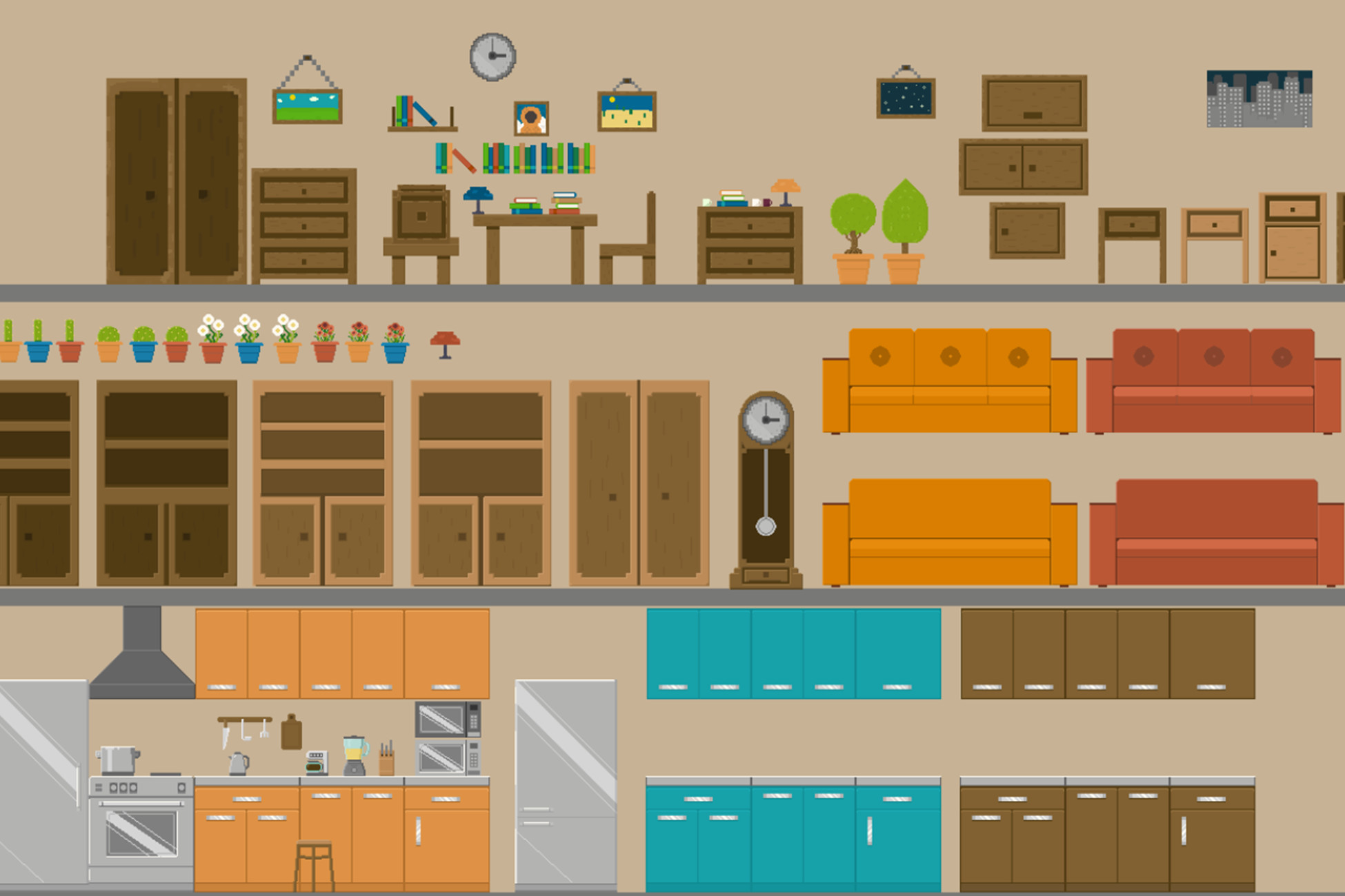 100+ Modern Pixel Decorations | 2D Textures & Materials | Unity Asset Store