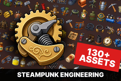 Steampunk Engineering Weapons Machinery Industrial Workshop Icons Pack