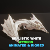 Realistic White Wyvern Animated Game-ready Low-poly 3D Model