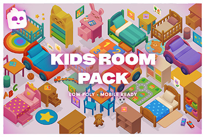 Happy Home – Stylized Kids Room Furniture Interior Kit - Low Poly 3D