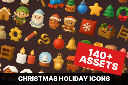 Christmas Holiday Icons Pack Cozy Winter Objects Characters Decorations