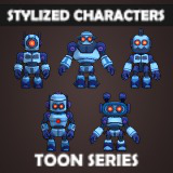 V1 Animated Toon Humanoid Robot Charcaters : 5 Characters, 26 Animations, Matcap