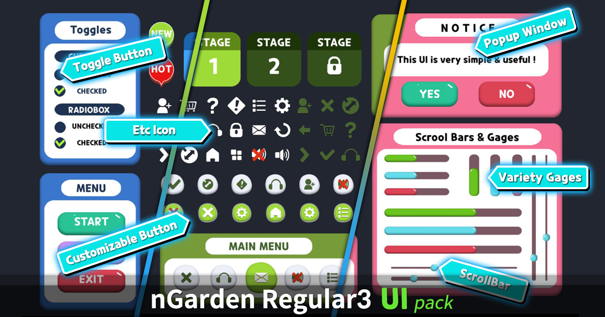 nGarden Regular 3 UI Pack | 2D GUI | Unity Asset Store
