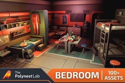 Low Poly Sci-Fi Bedroom / Cosmic Retro