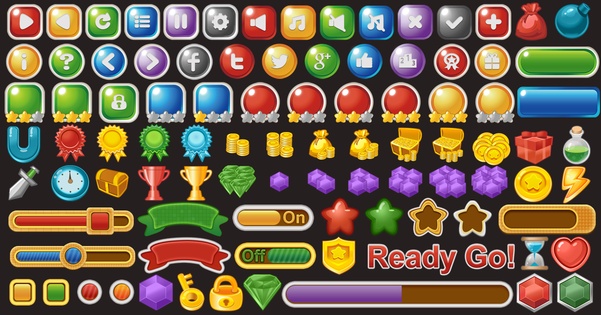 6600 Cartoon GUI Elements | 2D Icons | Unity Asset Store