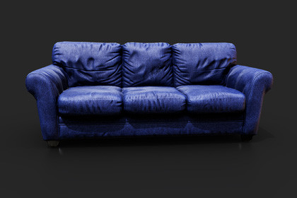Vintage Blue Sofa Game-Ready 3D Model