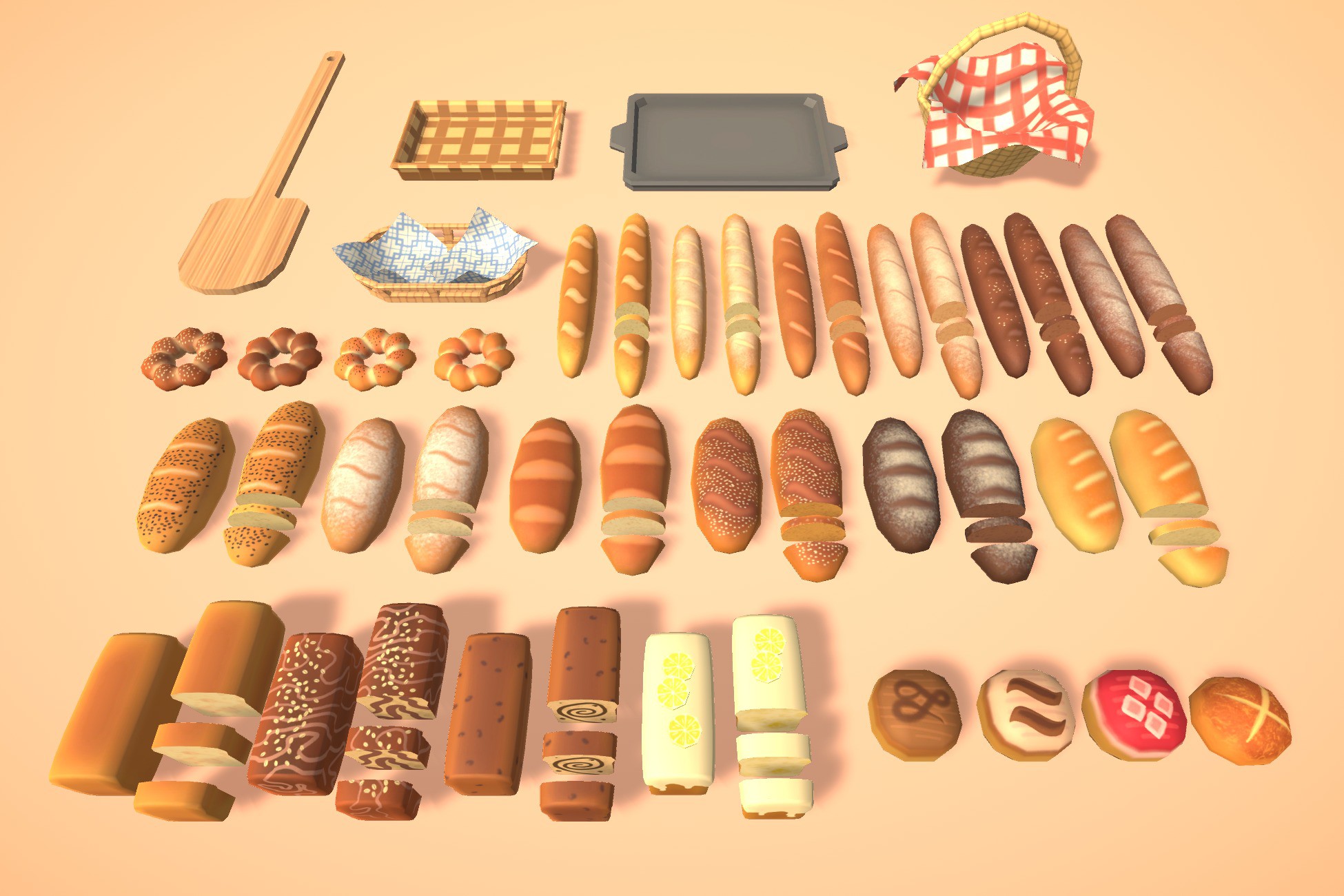 Low Poly Cute and Tasty Bakery Products | 3D 食物 | Unity Asset Store