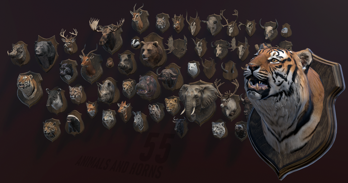 55 Hunting Trophy - Full pack | 3D Interior | Unity Asset Store