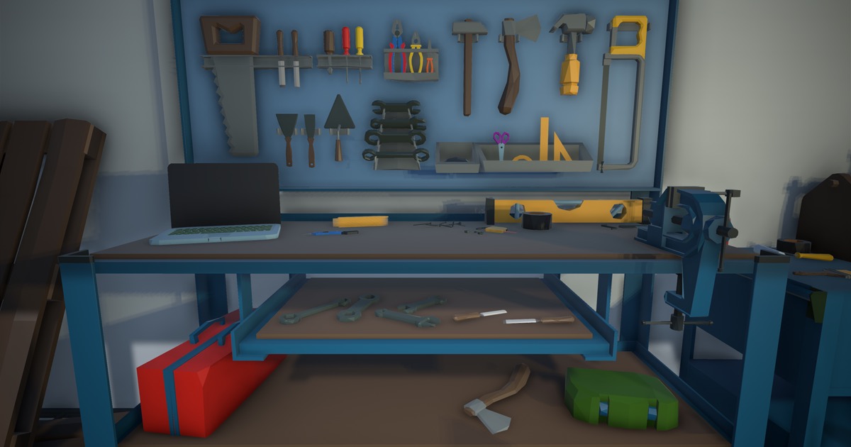 Workshop - Workbench with Tools - Low Poly | 3D Tools | Unity Asset Store
