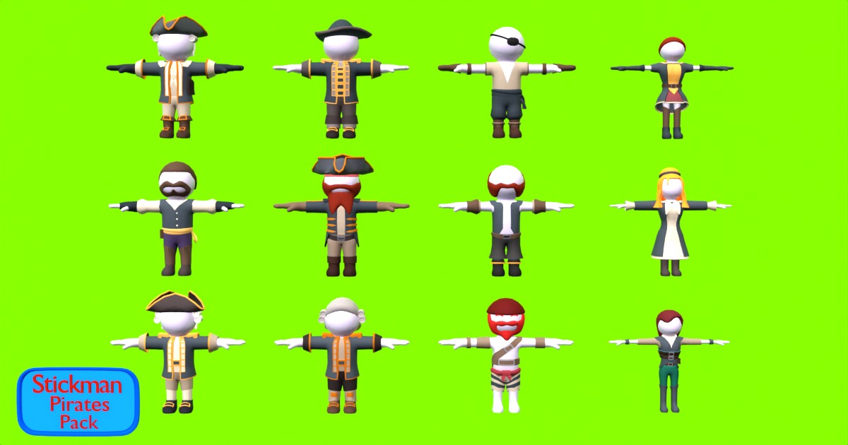 Unity Stick Men Stickman Pirate Pack | 3D Characters | Unity Asset Store