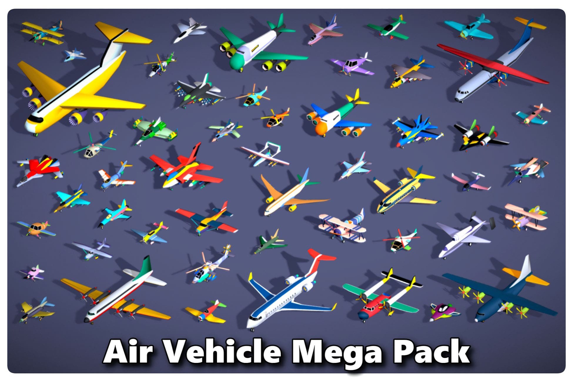 51 Stylized Low Poly Air Vehicles Mega Pack — Planes, Helicopters & Fighter Jets