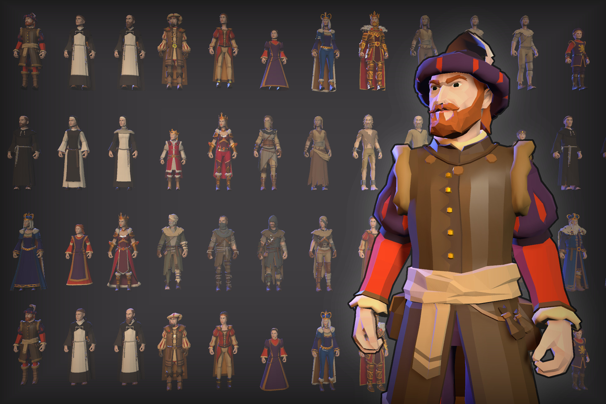 Low Poly Modular NPCs – Lords & Outcasts- LOWPOLY MEDIEVAL FANTASY SERIES