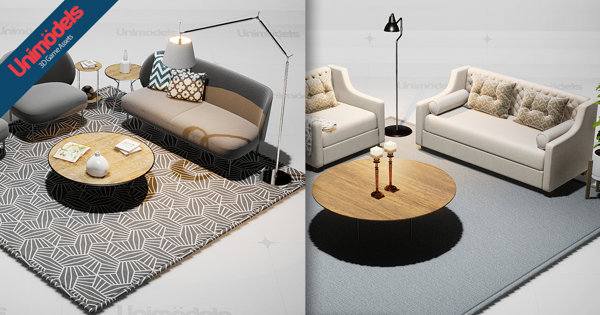 Unity Rendering Sofa Unimodels Sofas and Decoration Vol. 1 | 3D Props | Unity Asset Store