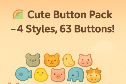 Cute Button Pack – 4 Styles, 63 Buttons + Editor Tool