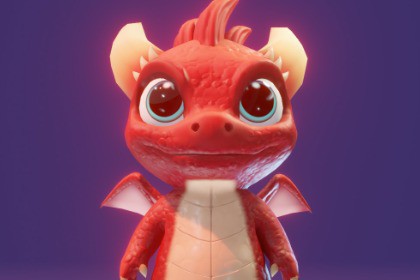 Cartoon Red Baby Dragon 3D Model & 5 Music Tracks & 36 Sound Effects (Built-in)