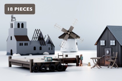 Stylized Viking Coast Village Kit