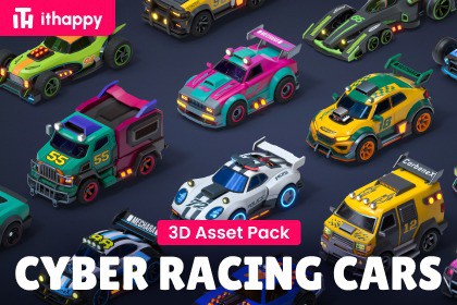 Modular Cyber Racing Cars - Low Poly 3D Models