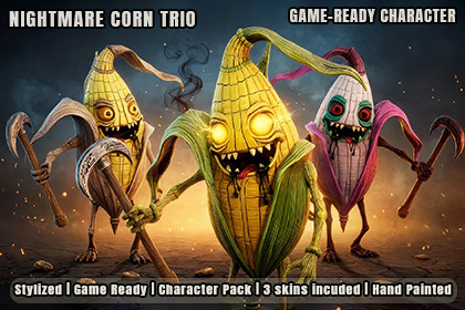 Nightmare Corn – Stylized Horror Enemy Pack (3 Skins, Hand-Painted)