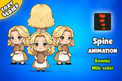 Bonnie Milk Seller 2D Animated Spine Character (Cozy Series)