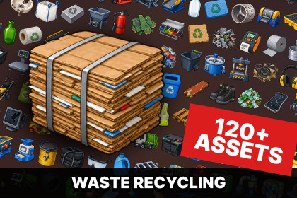 Waste Recycling Garbage Collection Sorting Facility Equipment Icons Pack