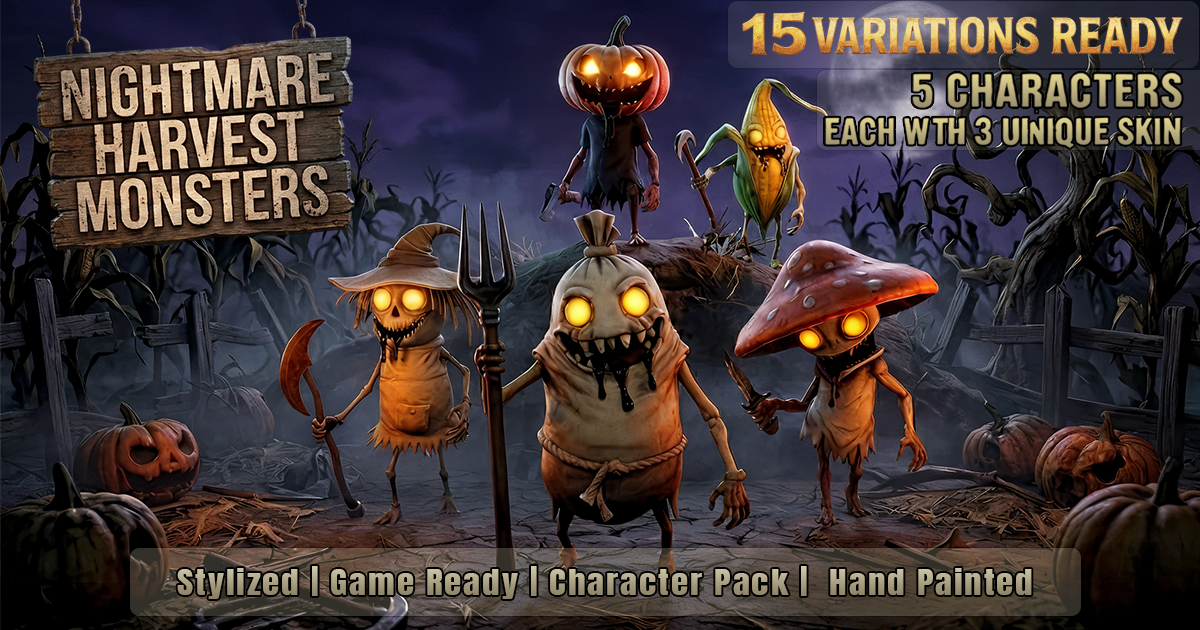 Unity Nightmare Creature Nightmare Harvest Monsters 1 – Stylized Character Pack (5 Characters ...