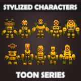 Animated Toon Humanoid Robot Charcaters : 10 Character, 26 Animations, Matcap