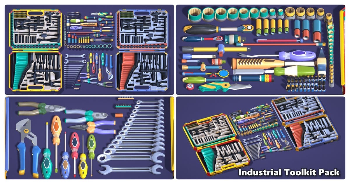 Industrial Toolkit Pack - 117 Lowpoly Toon Style Mechanical Tools Big ...