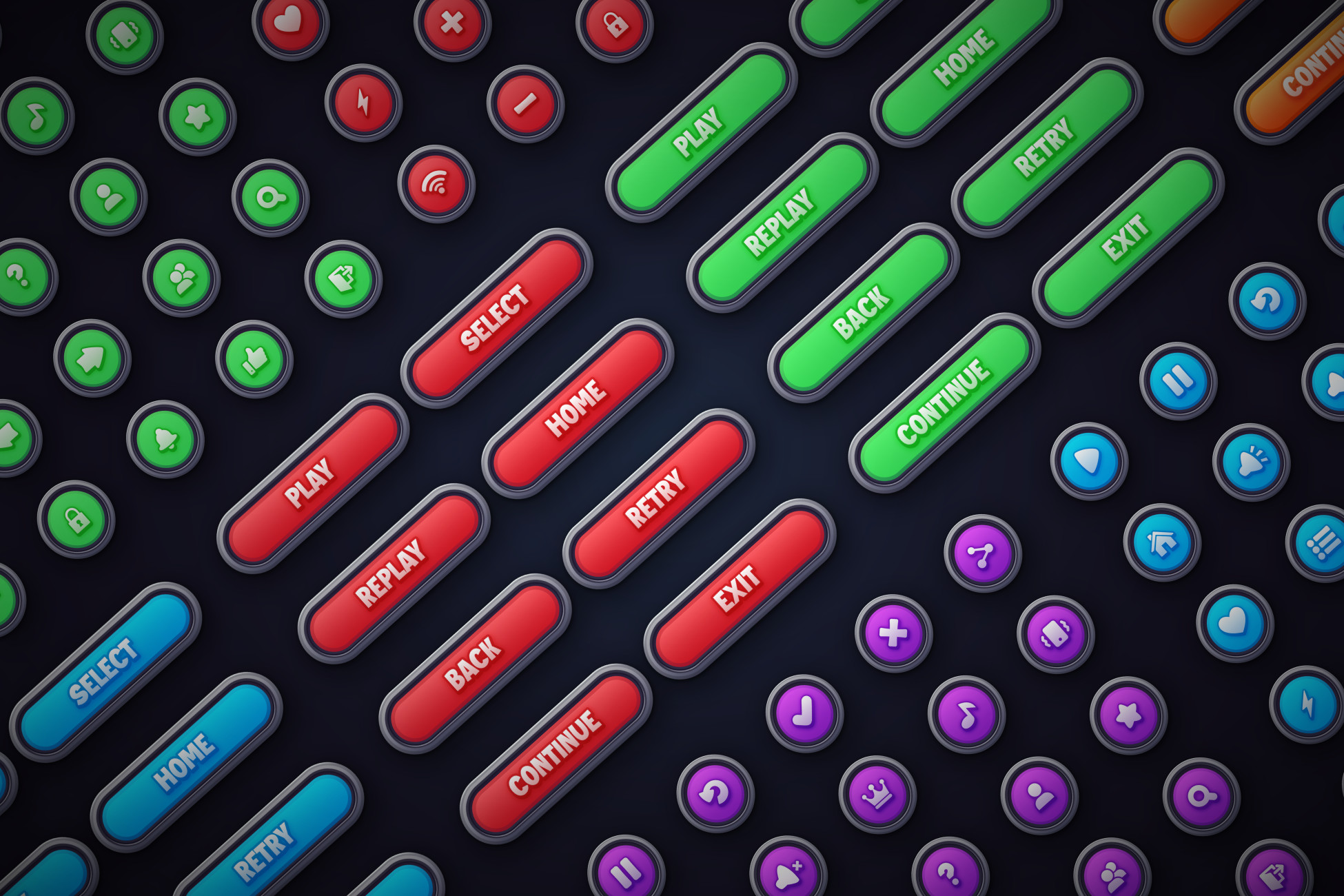 Red Button Gui Game Buttons Pack 4 - Cartoon Style Buttons kit for Casual Games | 2D ...