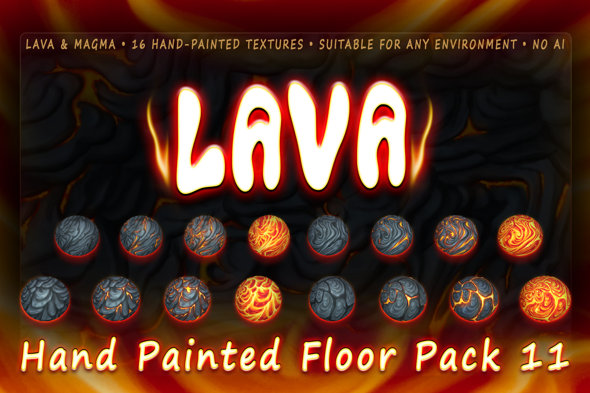 Hand Painted Floor Pack 11: Lava | 2D Textures & Materials | Unity ...