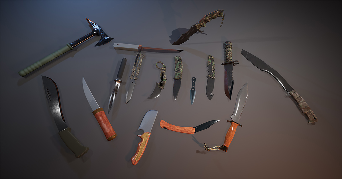 Knives / 16+ PBR Assets 3D Props Unity Asset Store