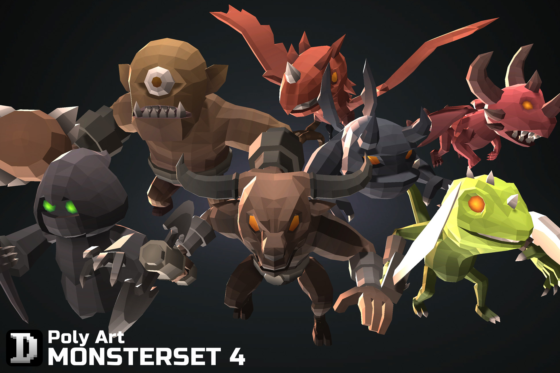 Poly Art Monsterset 4 3D Creatures Unity Asset Store