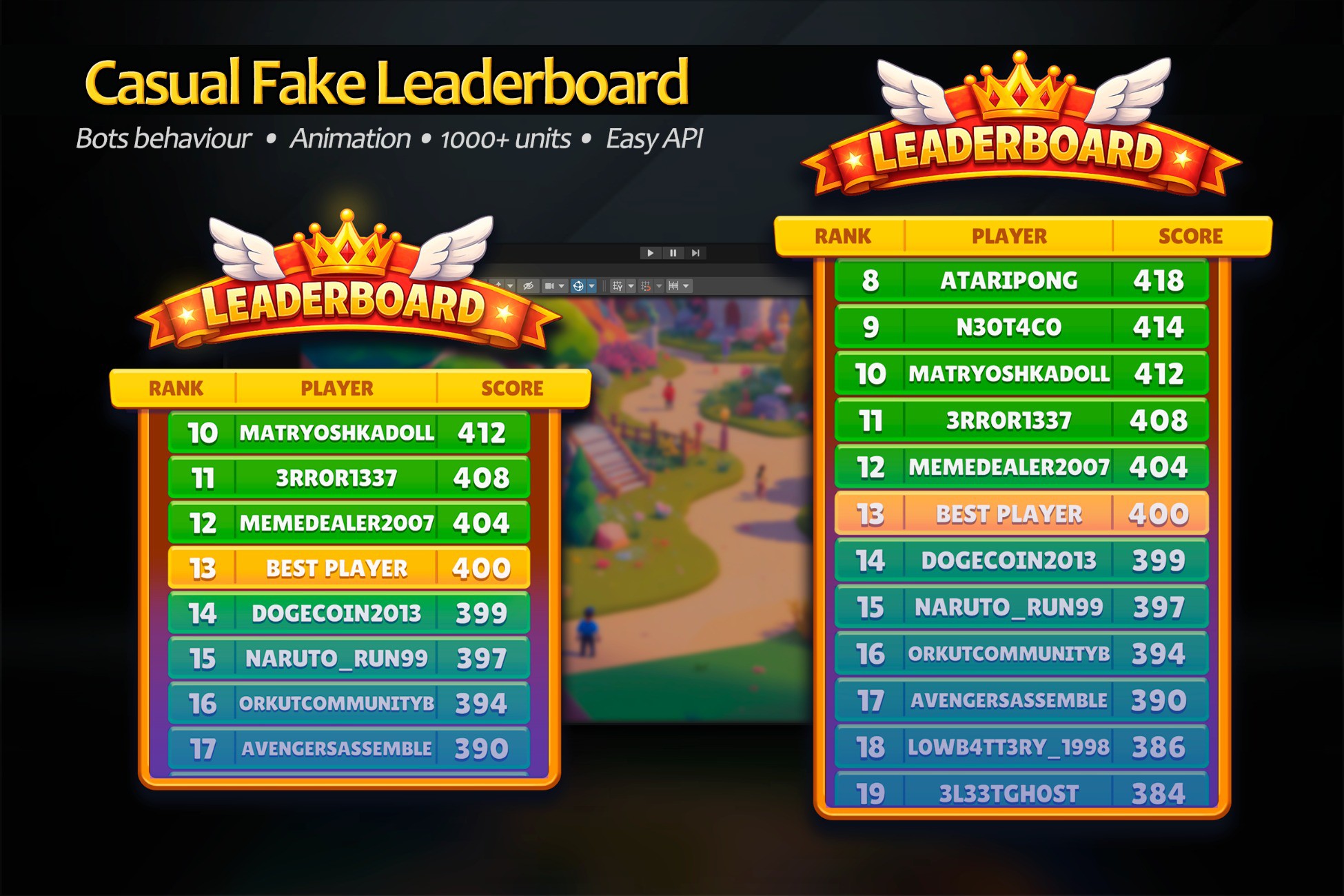Casual Faked Leaderboard with Bots Activity | Game Toolkits | Unity ...