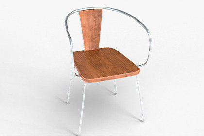 Modern Wooden and Metal Dining Chair - PBR 3D Model