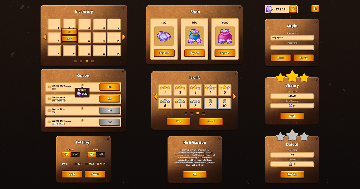 Dark GUI pack | 2D GUI | Unity Asset Store