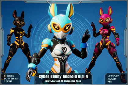 Cyber Bunny Android Sci-Fi Girl 4 – Stylized Character
