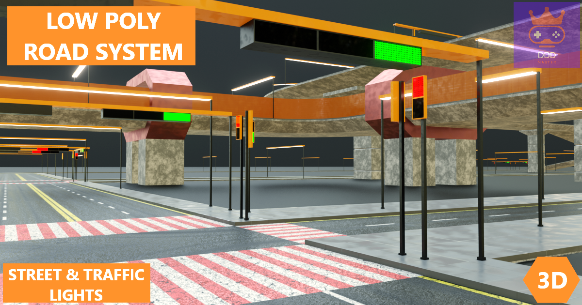 Road System - Modular Roads with Street and Traffic Lights | 3D ...