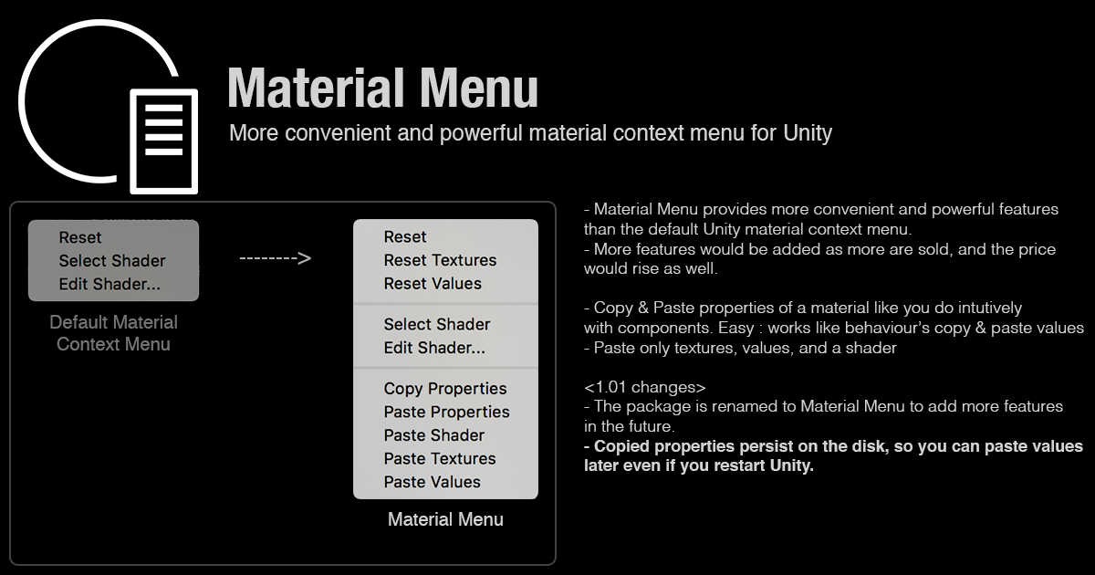 Material Menu Utilities Tools Unity Asset Store