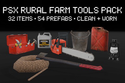 PSX Rural Farm Tools Pack – 32 Lowpoly Tool Props