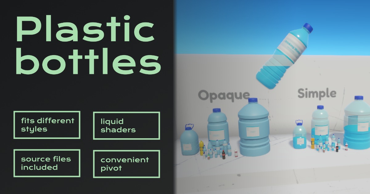 Plastic Bottles & Liquid Shaders (Customizable) | 3D 道具 | Unity Asset Store