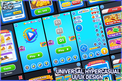 Universal Hypercasual UI Kit – 2D Game UI, HUD, Menus & GUI (+PSD)