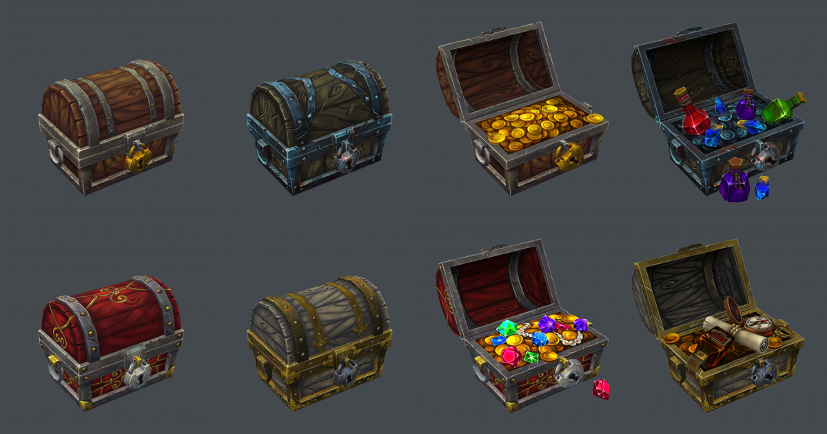 Treasure Set Design Treasure Set - Four Chests | 3D 인테리어 | Unity Asset Store