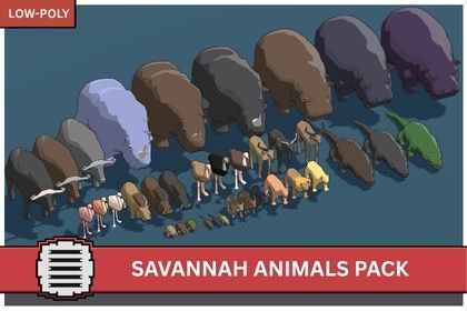 Animated Savannah Animals Pack - Low poly stylized 3D Models