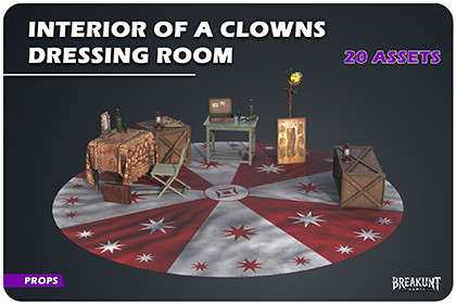 Interior of a clowns dressing room - 20 assets (Vintage, Carnival, Realistic)