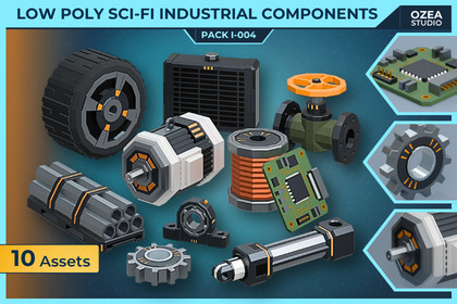 Low Poly Sci-Fi Industrial Components Pack I-004