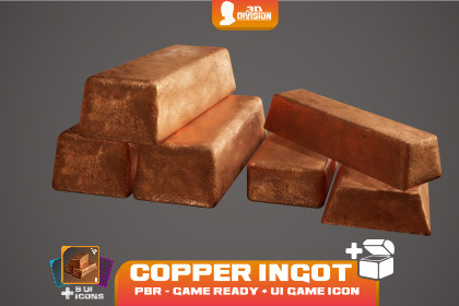 Copper Ingot + 5 Loot Icons - PBR Game Ready