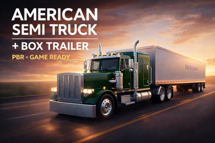 Realistic American Semi Truck + Box Trailer | 11 Truck + Trailer Colors | PBR